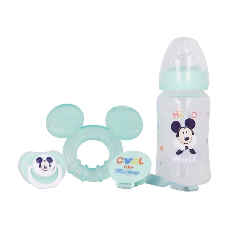 Mickey Mouse - Baby set (bottle with nipple 240ml, anatomical teat, teether, teether holder) (Cool) - 3