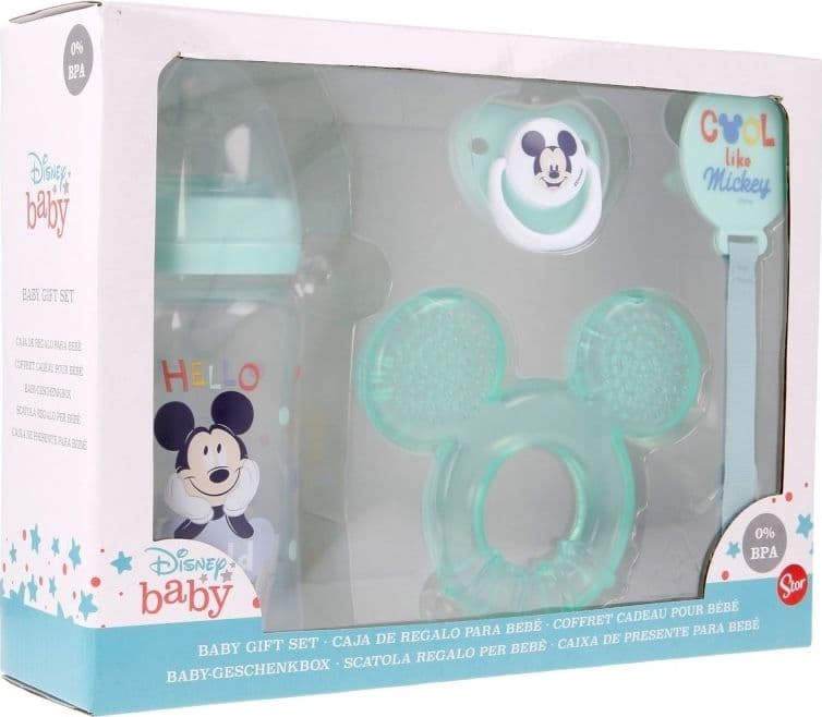 Mickey Mouse - Baby set (bottle with nipple 240ml, anatomical teat, teether, teether holder) (Cool) - 4