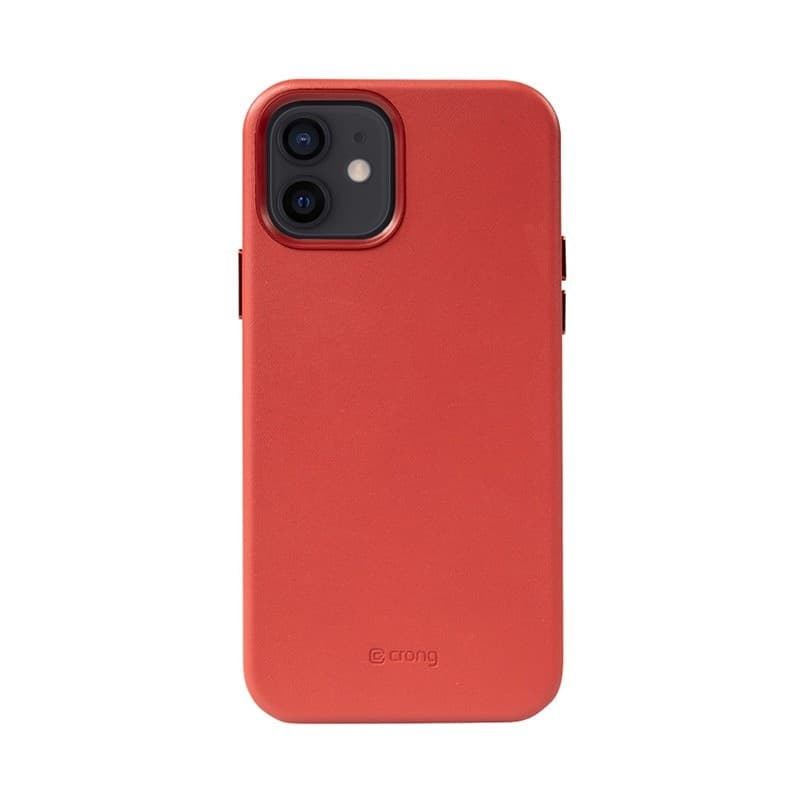 Crong Essential Cover Magnetic - Custodia in pelle MagSafe per iPhone 12 / iPhone 12 Pro (Rosso) - 17