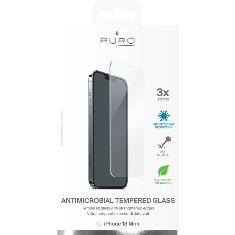 PURO Anti-Bacterial Protective Tempered Glass with Antibacterial Protection for iPhone 13 Mini Screen - 3