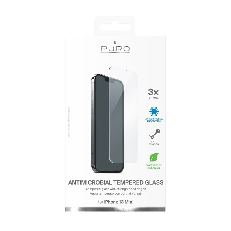 PURO Anti-Bacterial Protective Tempered Glass with Antibacterial Protection for iPhone 13 Mini Screen - 5