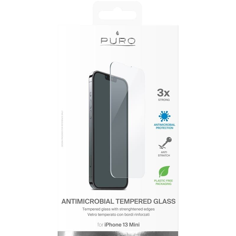 PURO Anti-Bacterial Protective Tempered Glass with Antibacterial Protection for iPhone 13 Mini Screen - 6