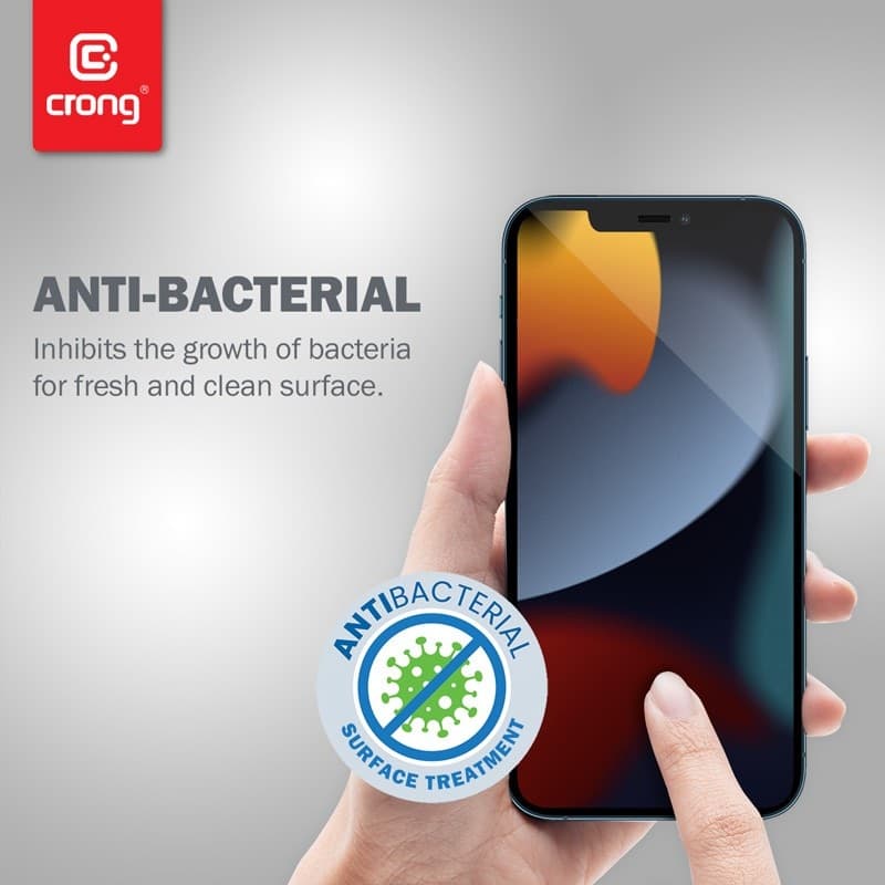 Crong Anti-Bacterial 3D Armor Glass – Vetro temperato 9H per schermo intero iPhone 14 Plus / iPhone 13 Pro Max + telaio di insta - 13