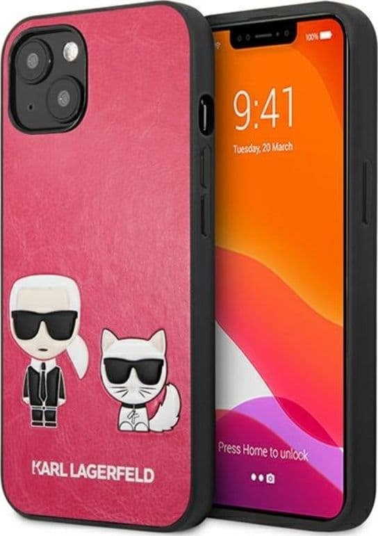 Karl Lagerfeld PU Leather Karl & Choupette Embossed - Case for iPhone 13 Mini (Fuchsia) - 9