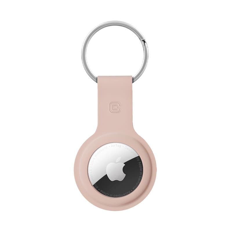 Custodia in silicone Crong con portachiavi – Custodia protettiva portachiavi per Apple AirTag 1/2 (rosa sabbia) - 2