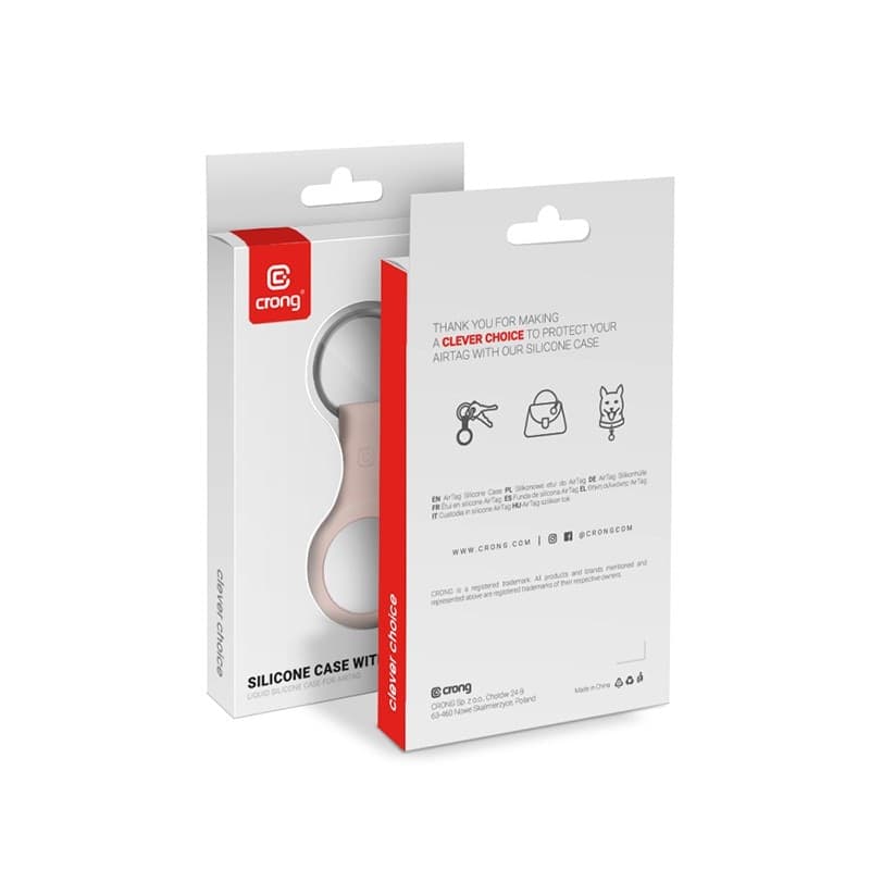 Custodia in silicone Crong con portachiavi – Custodia protettiva portachiavi per Apple AirTag 1/2 (rosa sabbia) - 20