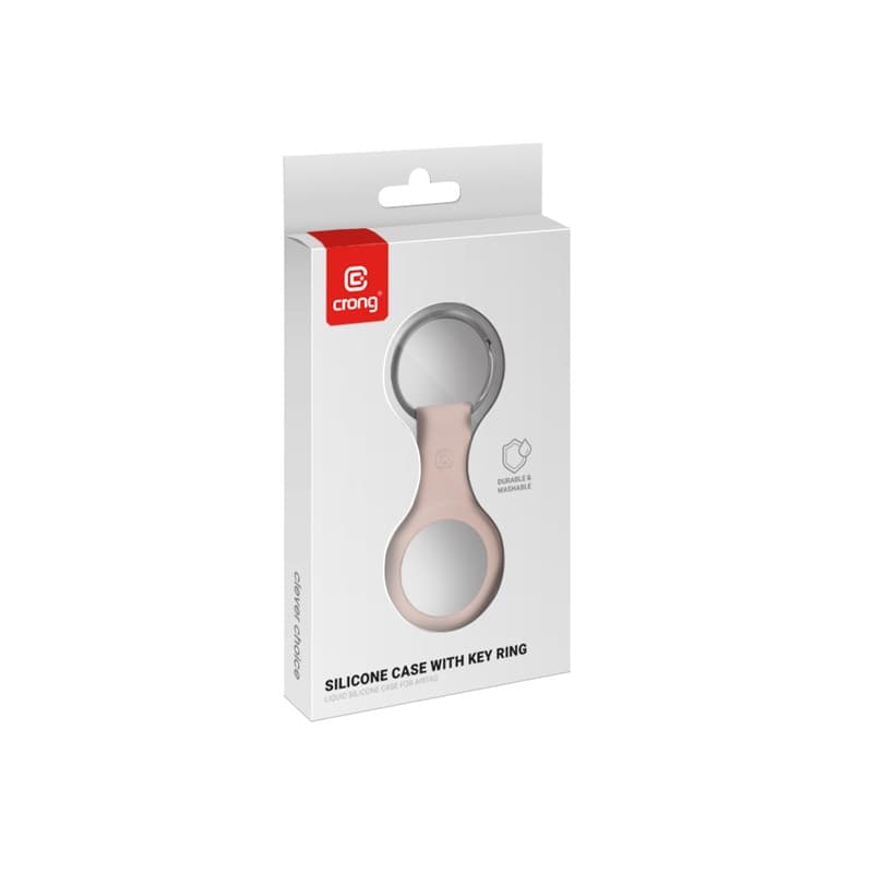 Custodia in silicone Crong con portachiavi – Custodia protettiva portachiavi per Apple AirTag 1/2 (rosa sabbia) - 9