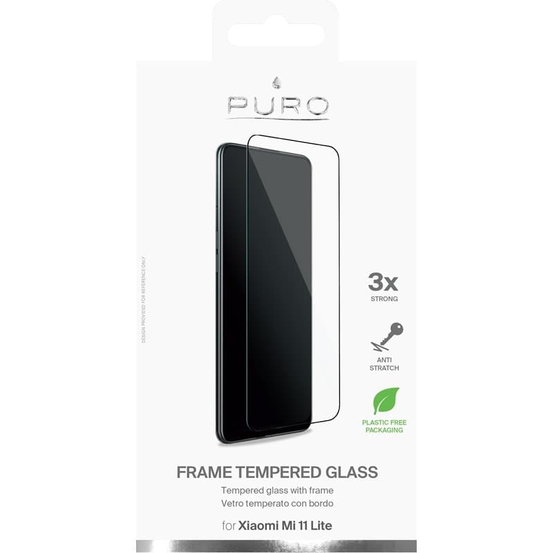 PURO Frame Tempered Glass - Xiaomi Mi 11 LITE Tempered Glass Protective Glass (Black Frame) - 3