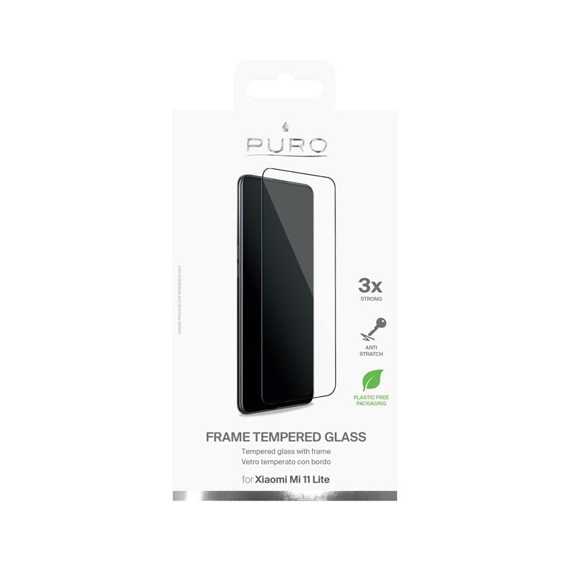 PURO Frame Tempered Glass - Xiaomi Mi 11 LITE Tempered Glass Protective Glass (Black Frame) - 5