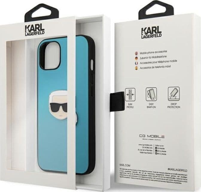 Karl Lagerfeld PU Leather Karl's Head Metal - Case for iPhone 13 mini (Blue) - 16