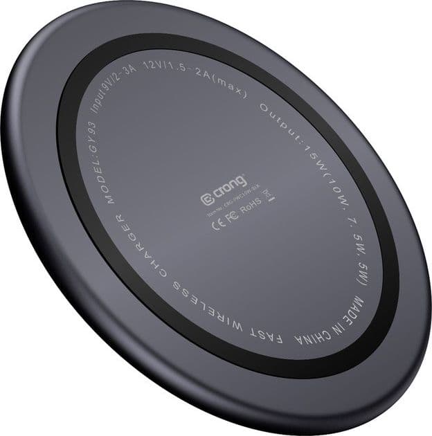 Caricabatterie wireless rapido Crong PowerSpot – Caricabatterie wireless Qi USB-C in alluminio da 15 W con rivestimento in vetro - 15