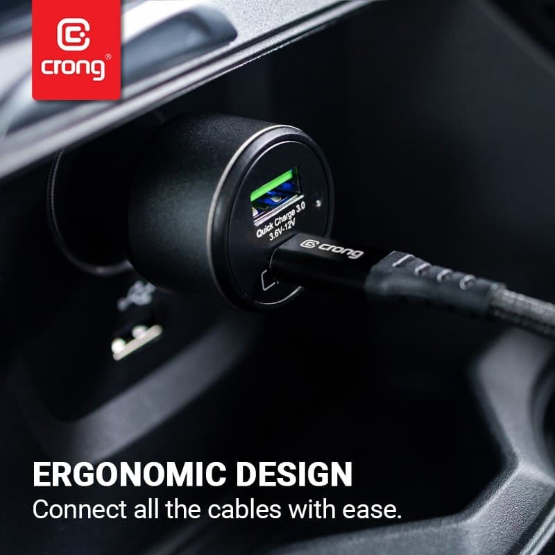 Caricabatterie per auto Crong Power 63W – Caricabatterie per auto USB-C PD 45W + USB QC 3.0 18W (nero) - 12