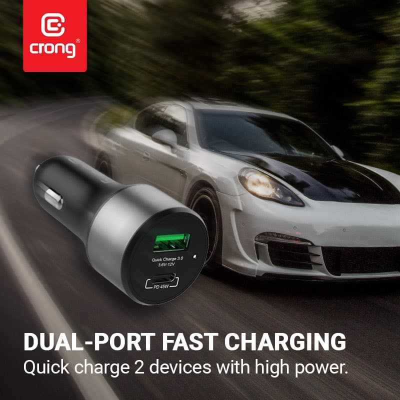 Caricabatterie per auto Crong Power 63W – Caricabatterie per auto USB-C PD 45W + USB QC 3.0 18W (nero) - 6