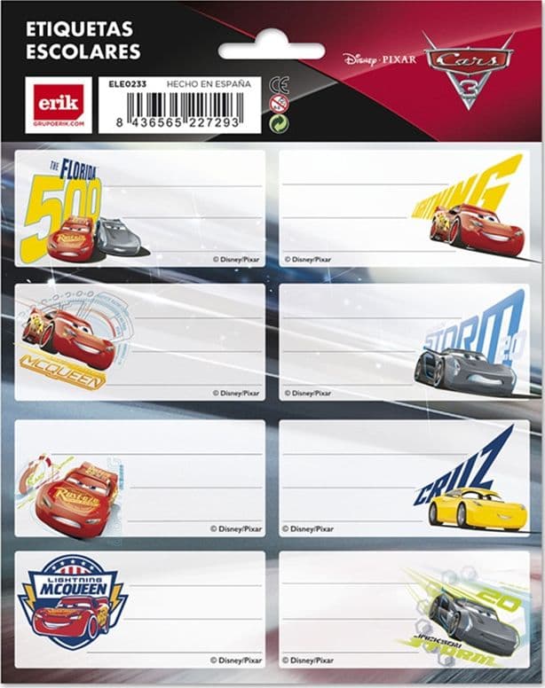 Cars - Stickers for an exercise book or a book (16 pcs.)