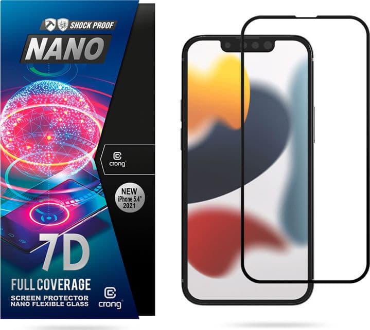 Crong 7D Nano Flexible Glass - Vetro ibrido 9H infrangibile per l'intero schermo dell'iPhone 13 mini