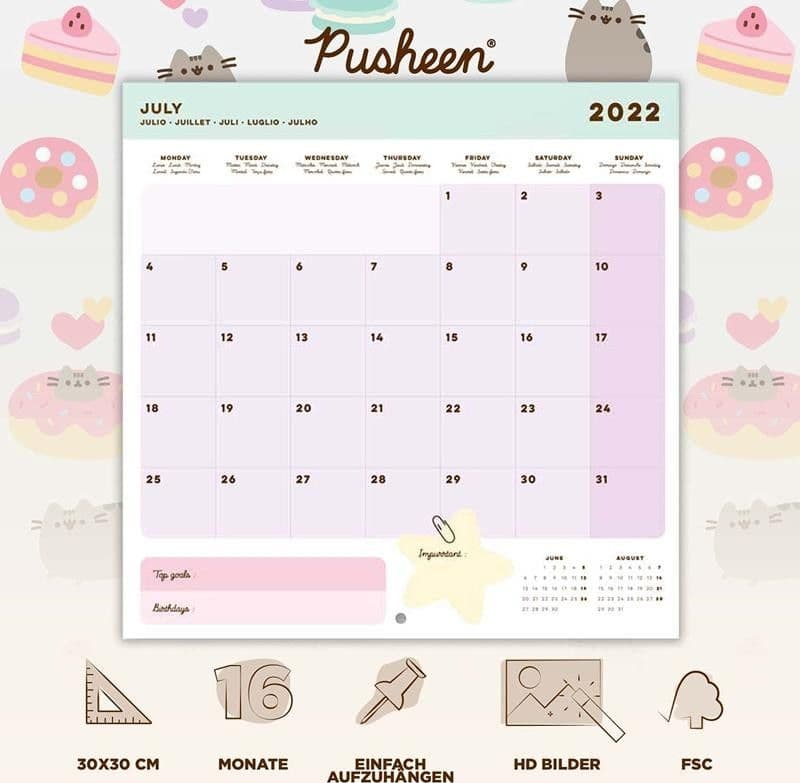 Pusheen - Calendario da parete 2022 della collezione Foodie 30 x 30 cm - 9
