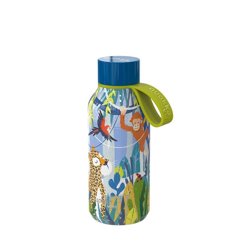 Quokka Solid Kids con cinturino - Borraccia termica in acciaio inox da 330 ml con cinturino (Jungle) - 5