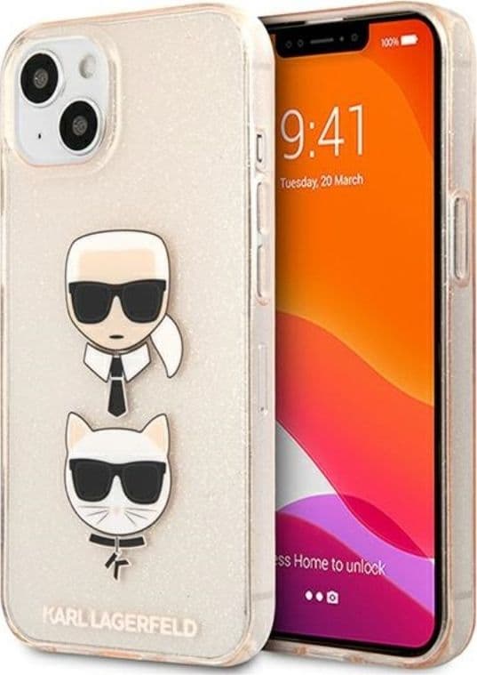 Karl Lagerfeld Glitter Karl & Choupette Head - Case for iPhone 13 mini (Gold) - 9