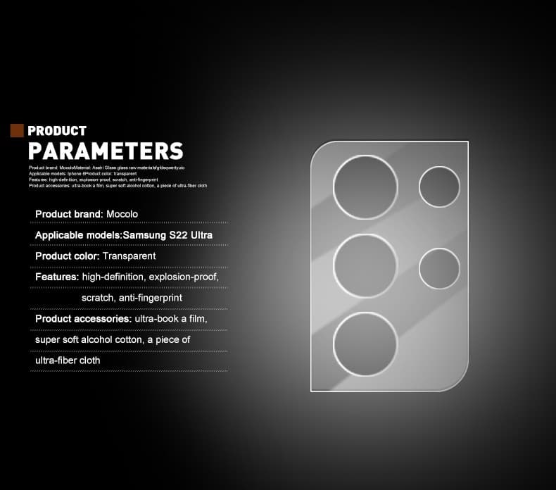 Mocolo Silk Camera Lens Glass - Protective Glass for Samsung Galaxy S22 Ultra camera lens - 18