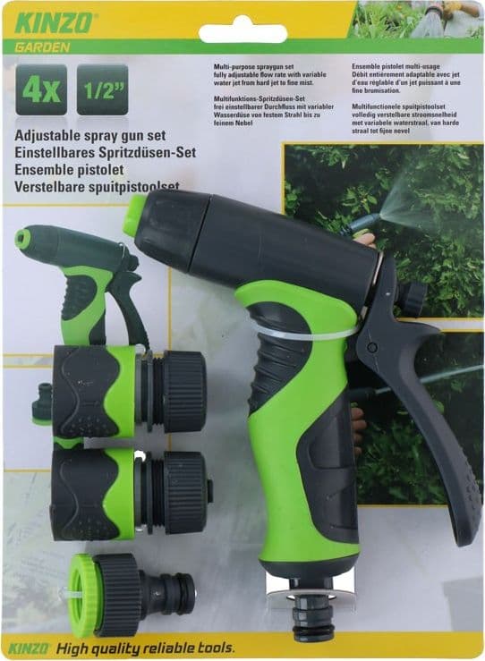 Kinzo - Garden watering kit, spray gun with flow regulation plus 1/2 "couplings (4 pcs.) - 3