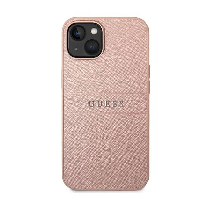 Guess Saffiano Metal Logo Stripes - Case for iPhone 14 Plus (Pink) - 11