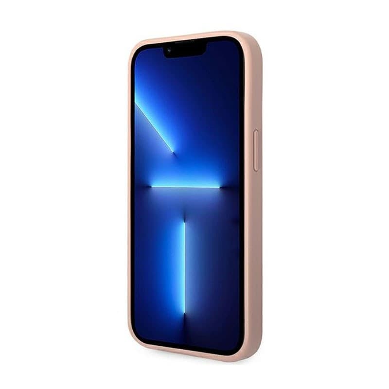 Guess Saffiano Metal Logo Stripes - Case for iPhone 14 Plus (Pink) - 13