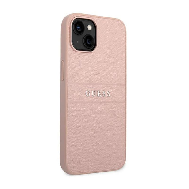Guess Saffiano Metal Logo Stripes - Case for iPhone 14 Plus (Pink) - 4