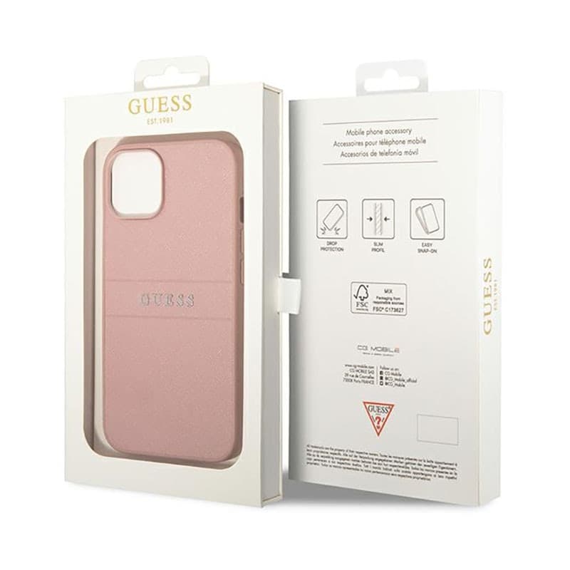 Guess Saffiano Metal Logo Stripes - Case for iPhone 14 Plus (Pink) - 8