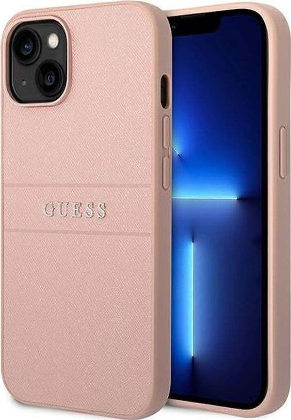 Guess Saffiano Metal Logo Stripes - Case for iPhone 14 Plus (Pink) - 9