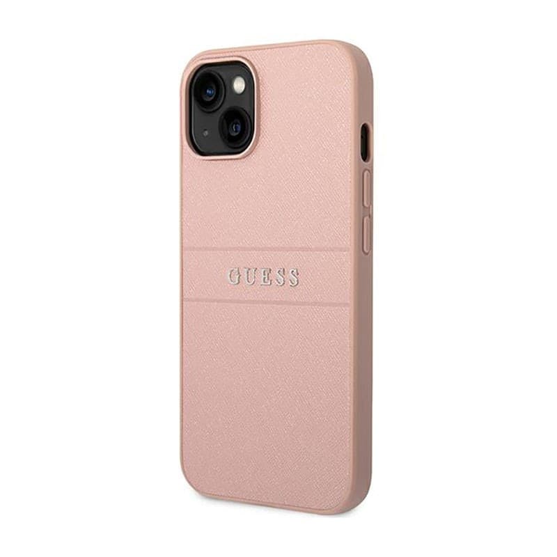Guess Saffiano Metal Logo Stripes - Case for iPhone 14 Plus (Pink) - 10