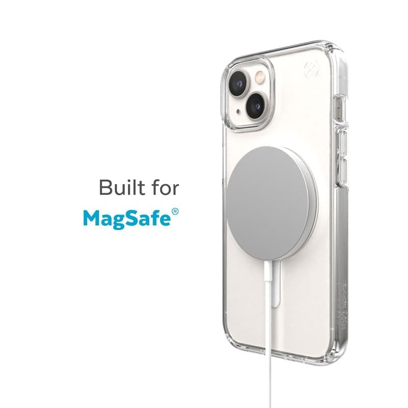 Speck Presidio Perfect-Clear + MagSafe - Custodia per iPhone 15 Plus / iPhone 14 Plus (trasparente) - 12