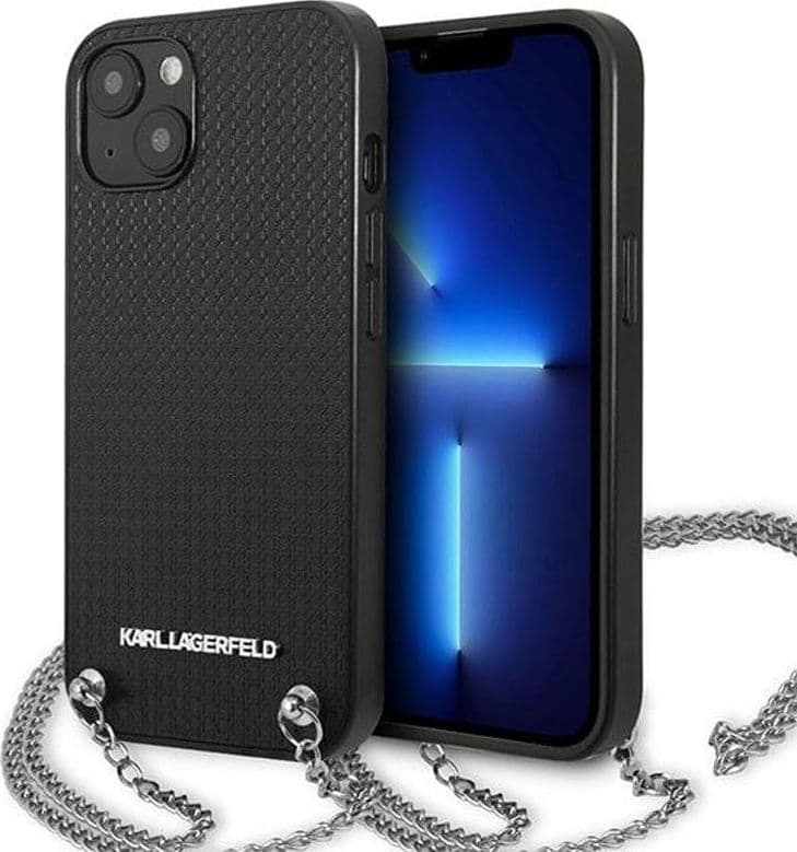 Karl Lagerfeld Leather Textured and Chain - Case for iPhone 13 mini (Black) - 9