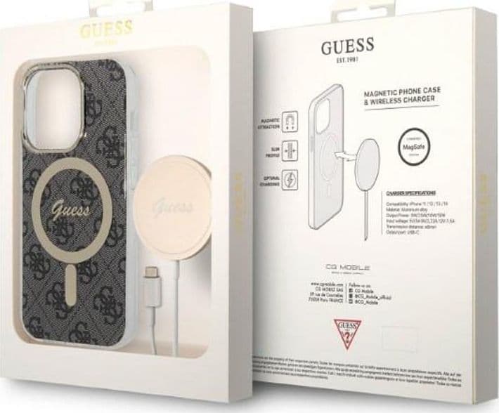 Guess Bundle Pack MagSafe 4G - Set of case for iPhone 14 Pro + MagSafe charger (Black/Gold) - 2
