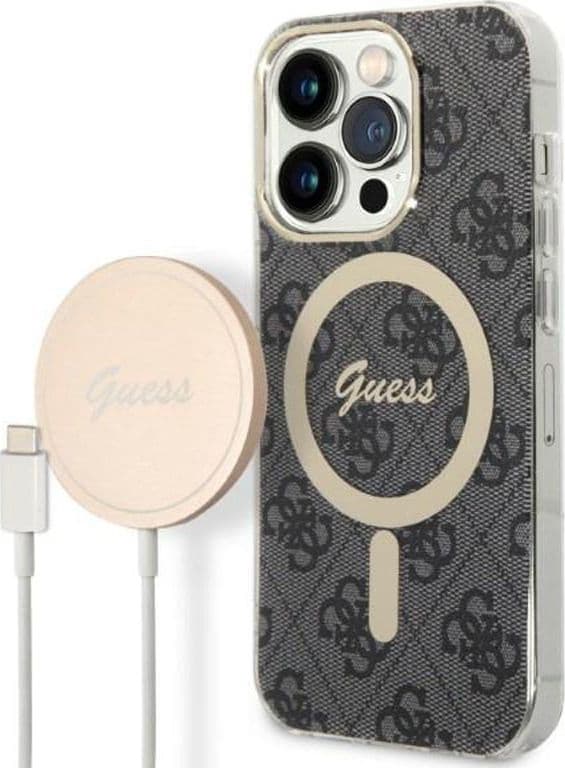 Guess Bundle Pack MagSafe 4G - Set of case for iPhone 14 Pro + MagSafe charger (Black/Gold) - 11