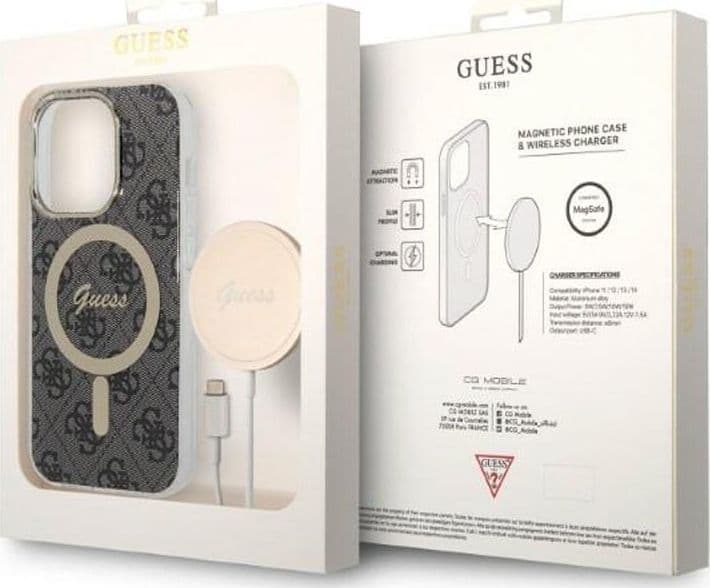 Guess Bundle Pack MagSafe 4G - Set of case for iPhone 14 Pro + MagSafe charger (Black/Gold) - 12