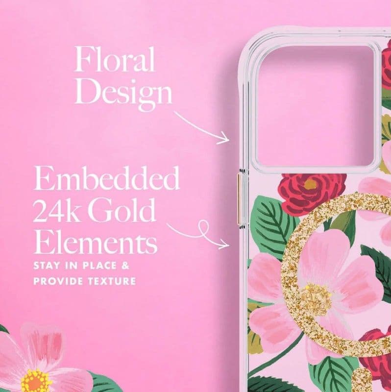 Rifle Paper Clear MagSafe - Case decorated in gold for iPhone 14 / iPhone 13 (Rose Garden) - 15