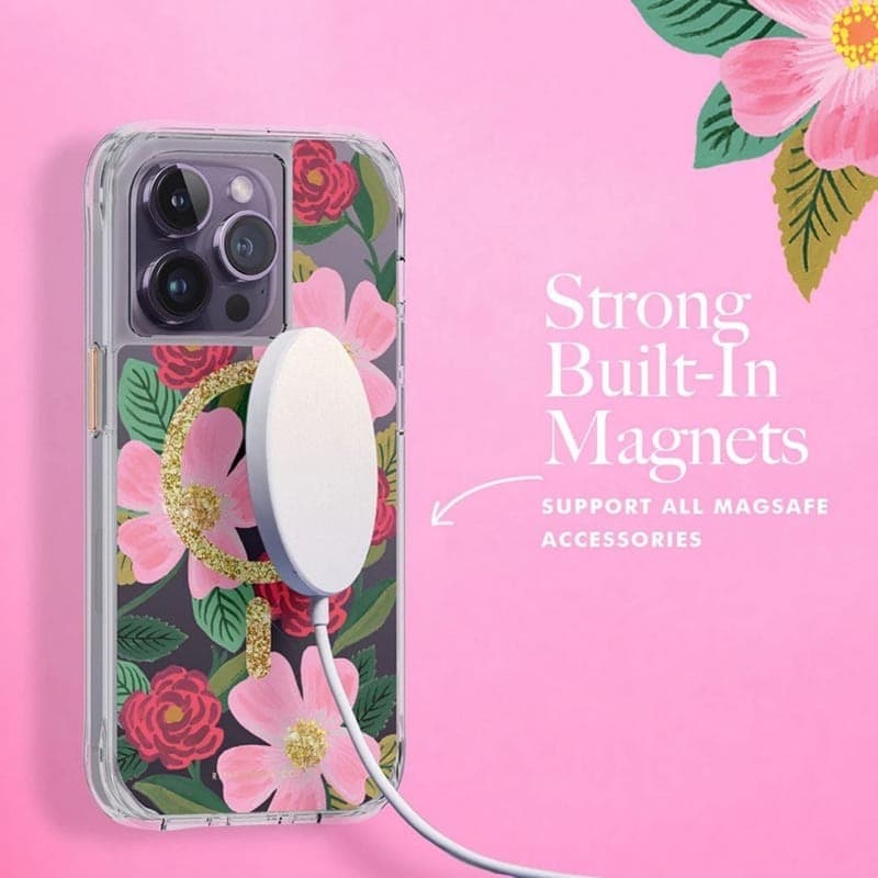 Rifle Paper Clear MagSafe - Case decorated in gold for iPhone 14 Pro (Rose Garden) - 16