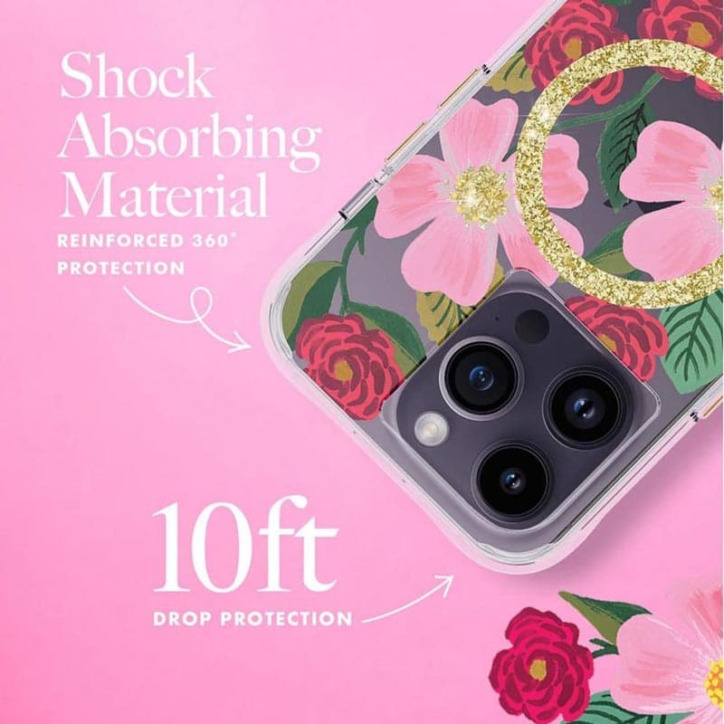 Rifle Paper Clear MagSafe - Case decorated in gold for iPhone 14 Pro (Rose Garden) - 5