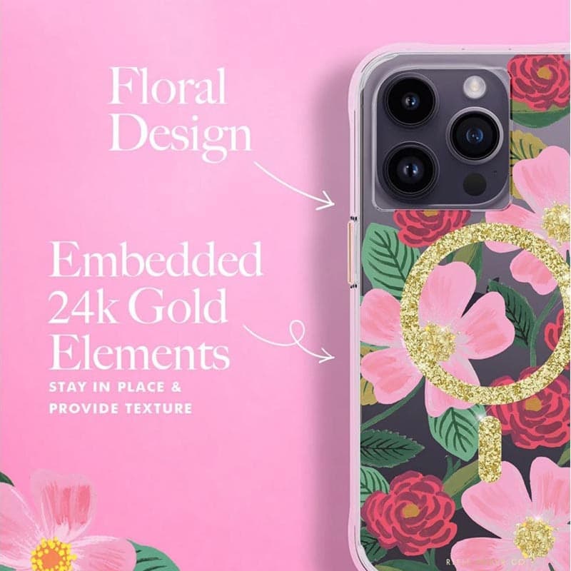 Rifle Paper Clear MagSafe - Case decorated in gold for iPhone 14 Pro (Rose Garden) - 6