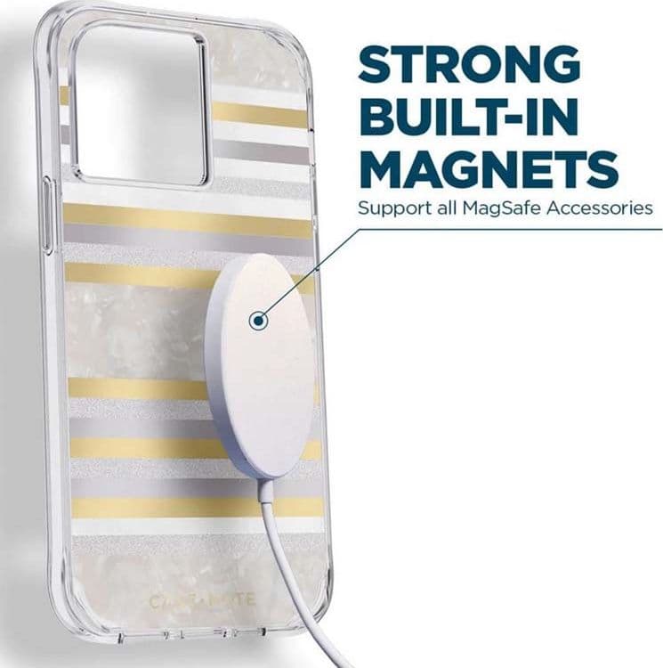 Case-Mate Pearl Stripes MagSafe - Case decorated with mother-of-pearl for iPhone 14 Pro Max (Pearl Stripes) - 12