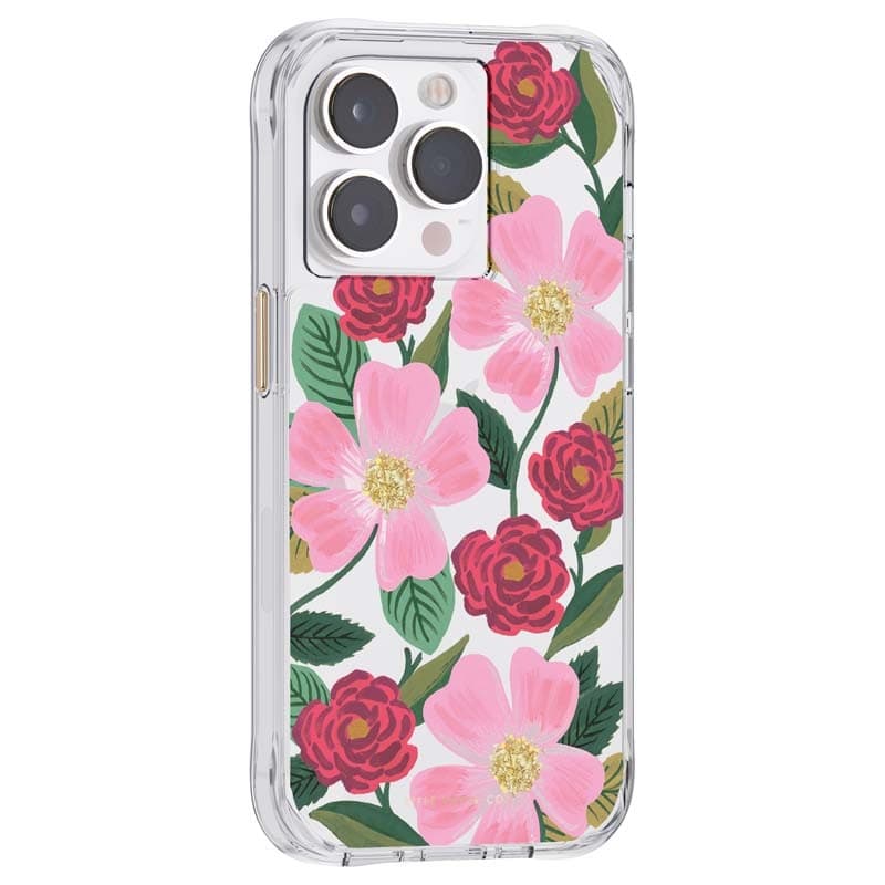 Rifle Paper Clear - Case decorated in gold for iPhone 14 Pro Max (Rose Garden) - 2