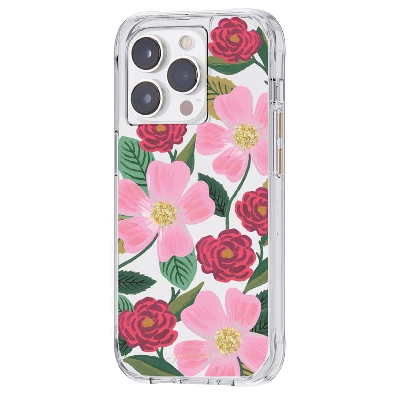 Rifle Paper Clear - Case decorated in gold for iPhone 14 Pro Max (Rose Garden) - 3