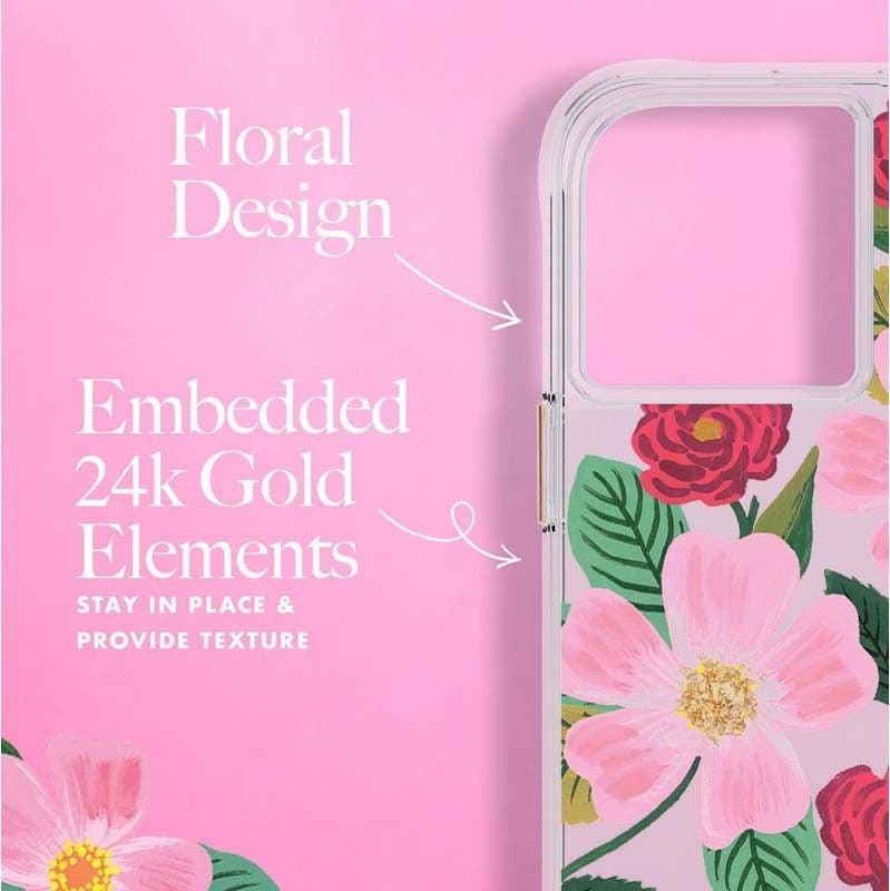 Rifle Paper Clear - Case decorated in gold for iPhone 14 Pro Max (Rose Garden) - 6