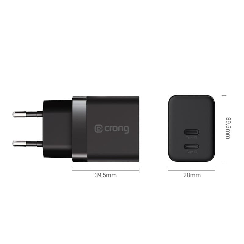 Crong Ultra Compact GaN - Caricabatterie da parete 2x USB-C 35W PD 3.0 con PPS (nero) - 13