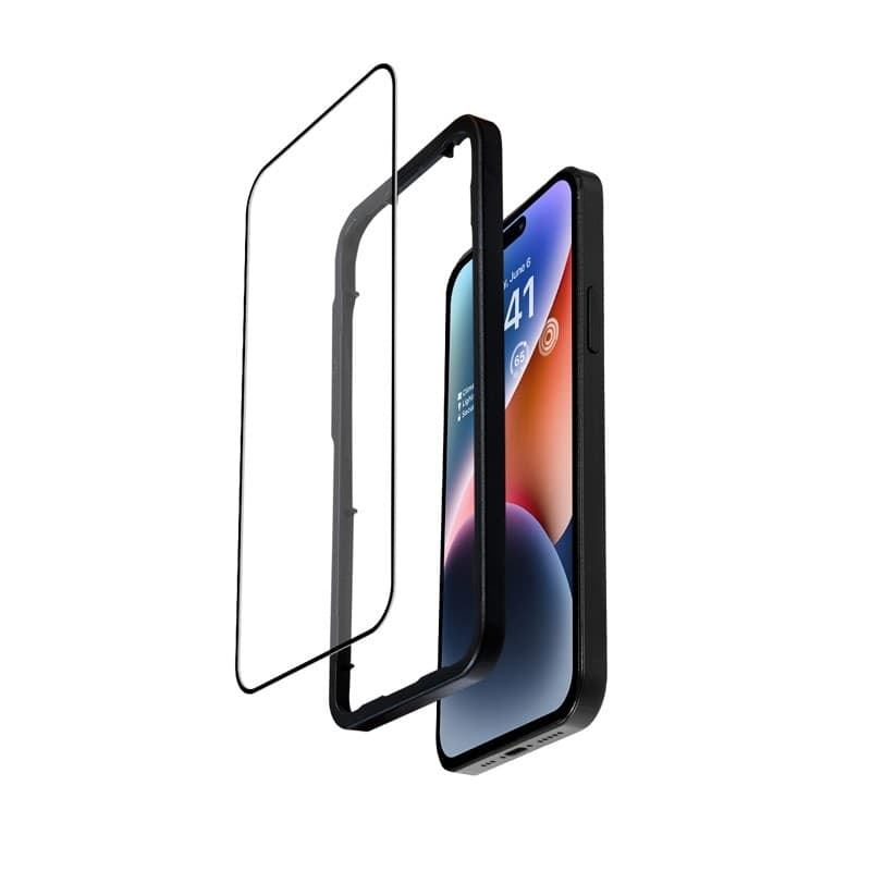 Crong Anti-Bacterial 3D Armor Glass - Vetro temperato 9H per iPhone 14 Pro a schermo intero + telaio di installazione - 12