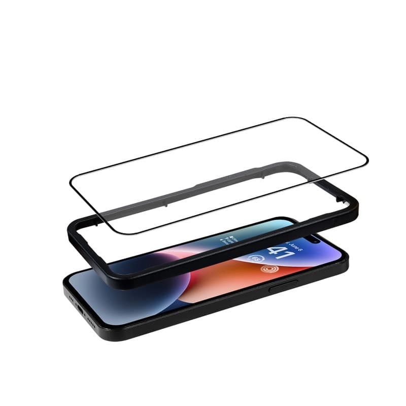 Crong Anti-Bacterial 3D Armor Glass - Vetro temperato 9H per iPhone 14 Pro a schermo intero + telaio di installazione - 3