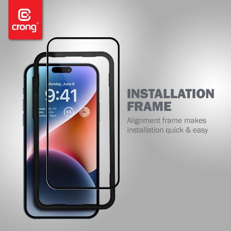 Crong Anti-Bacterial 3D Armor Glass - Vetro temperato 9H per iPhone 14 Pro a schermo intero + telaio di installazione - 6
