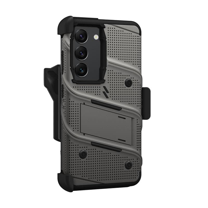 ZIZO BOLT Series - Armoured case for Samsung Galaxy S23 with 9H glass for screen + holder with stand (Grey) - 12