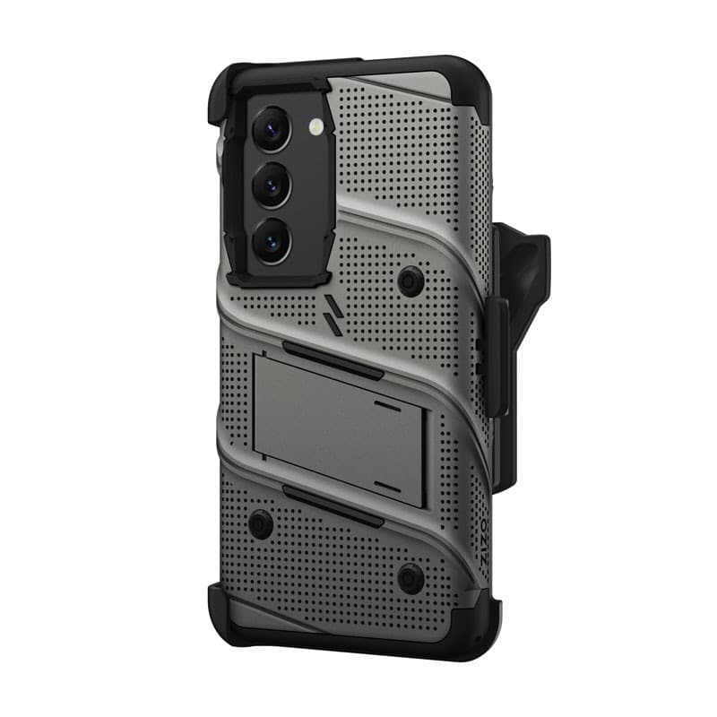 ZIZO BOLT Series - Armoured case for Samsung Galaxy S23 with 9H glass for screen + holder with stand (Grey) - 4