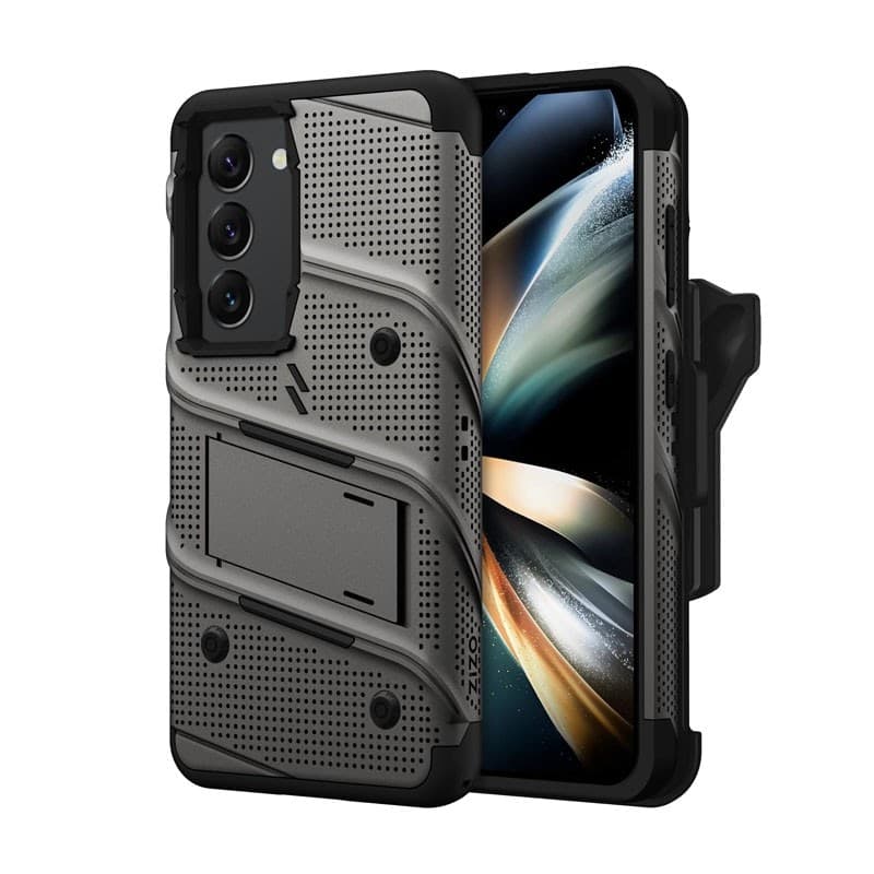 ZIZO BOLT Series - Armoured case for Samsung Galaxy S23 with 9H glass for screen + holder with stand (Grey) - 9